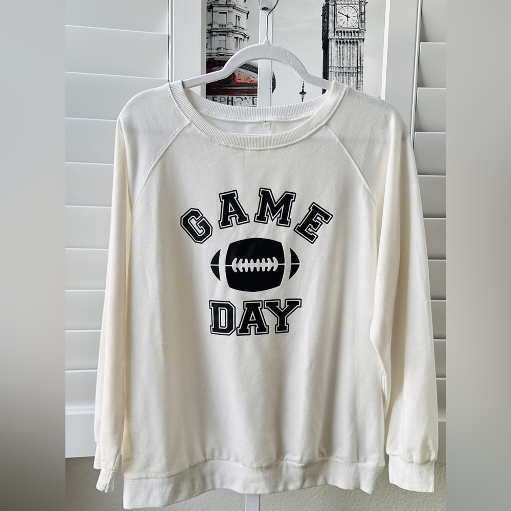 Boutique 9 Cream "Game Day" Sweatshirt with Black Print